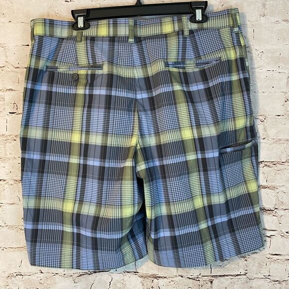 PGA Tour Golf Shorts Plaid Flat Front Blue Green Lightweight 5-Pocket Size 38 - Picture 3 of 6